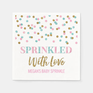 Pink Blue Gold Confetti Sprinkled with Love Napkin