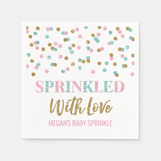 Pink Blue Gold Confetti Sprinkled with Love Napkin (Front)