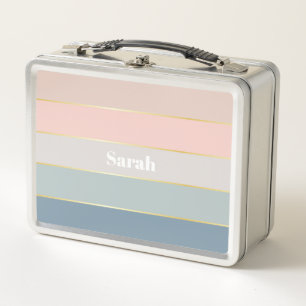 Pink Blue gold Custom Summer Colour Block Stripes Metal Lunch Box
