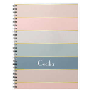 Pink Blue Gold Custom Summer Colour Block Stripes Notebook