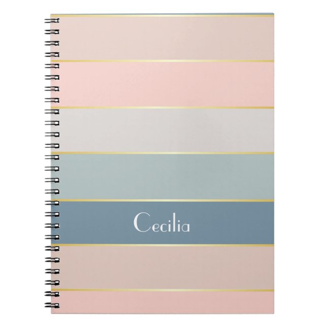 Pink Blue Gold Custom Summer Colour Block Stripes Notebook (Front)