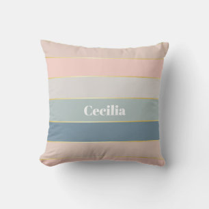 Pink Blue Gold Custom Summer Colour Block Stripes Throw Pillow