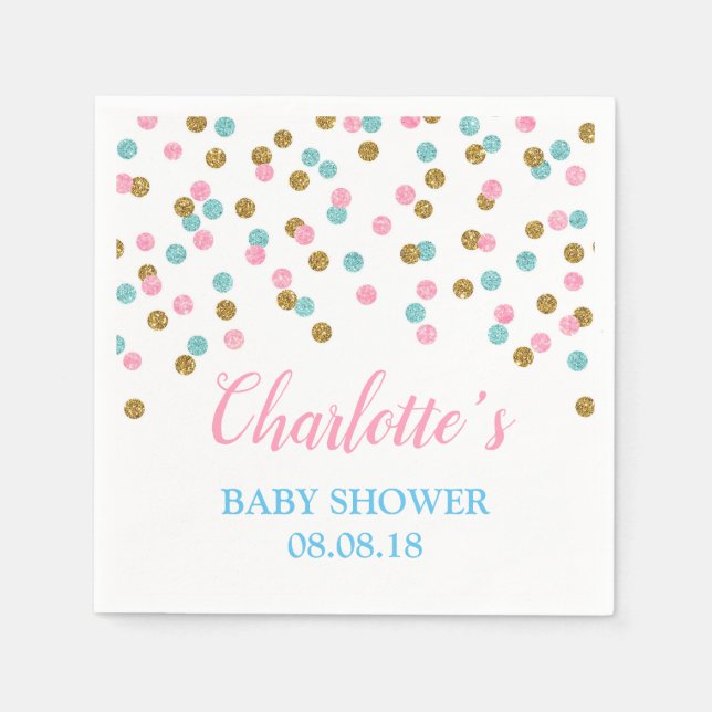 Pink Blue Gold Dots Baby Shower Napkins (Front)