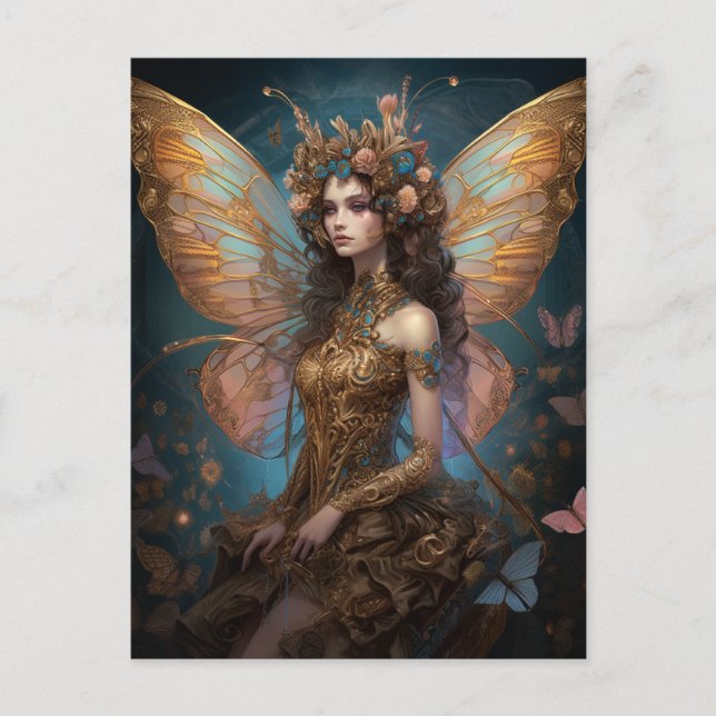 Pink Blue Gold Fairy Fantasy Art Postcard (Front)