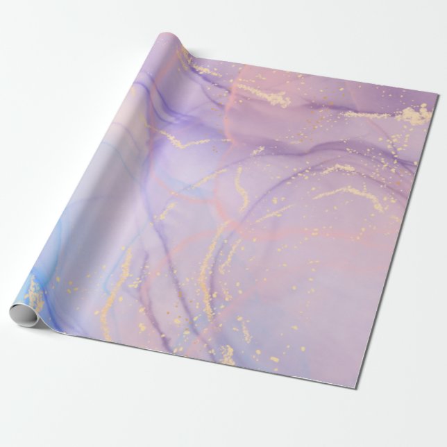 Pink & Blue Gold Glitter Marble Wrapping Paper (Unrolled)