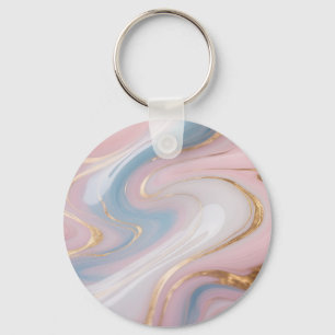 Pink Blue Gold Marble Swirl Abstract Keychain