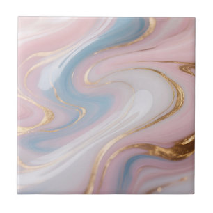 Pink Blue Gold Marble Swirl Abstract Tile