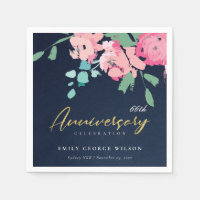 PINK BLUE GOLD NAVY FLORAL ANY YEAR ANNIVERSARY