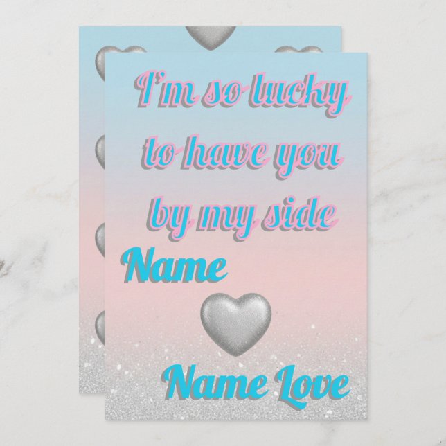 Pink Blue Gradient 3D Silver Hearts Valentine Card (Front/Back)
