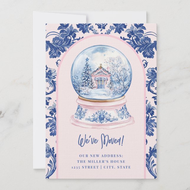 Pink & Blue Grandmillenial Change of Address Invitation (Front)
