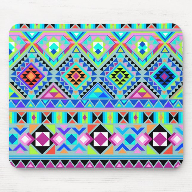 Pink Blue Green Aztec Tribal Mouse Pad (Front)