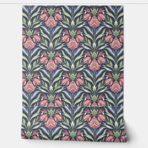 Pink Blue Green Floral Art Nouveau Wallpaper
