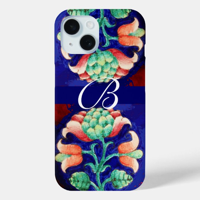 PINK BLUE GREEN FLORAL MONOGRAM Case-Mate iPhone CASE (Back)