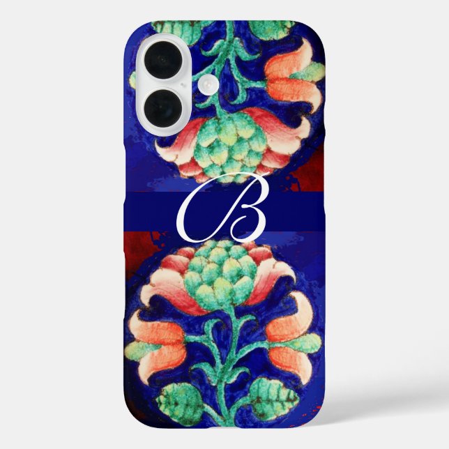 PINK BLUE GREEN FLORAL MONOGRAM Case-Mate iPhone CASE (Back)