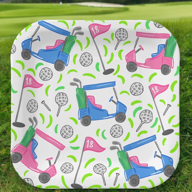 Pink Blue Green Golf Preppy Paper Plate (Creator Uploaded)