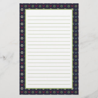 Pink Blue Green Menorah and Star of David Pattern Stationery