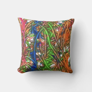 Pink, Blue, Green, Orange, Marble Artwork Throw Pillow