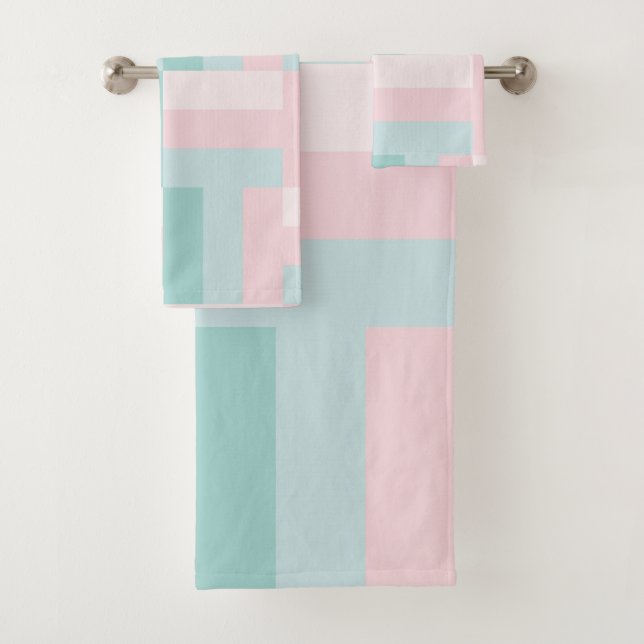 Pink Blue Green Pastel Colours Trendy Elegant Bath Towel Set (Insitu)