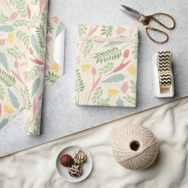 Pink Blue Green Spring Floral Easter Pattern Wrapping Paper (Crafts)