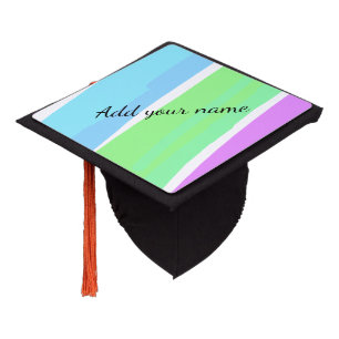 Pink blue green stripes add name text message here graduation cap topper