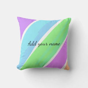 Pink blue green stripes add name text message here throw pillow