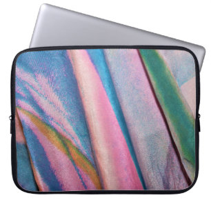 Pink blue green textile laptop sleeve