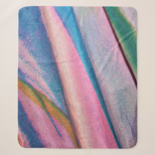 Pink blue green textile sherpa blanket