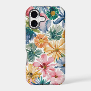 Pink Blue Green Yellow Orange Flower Art Pattern