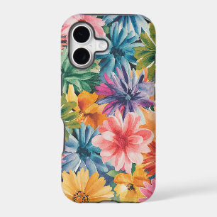 Pink Blue Green Yellow Orange Flower Art Pattern