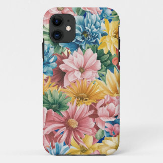 Pink Blue Green Yellow Orange Flower Art Pattern iPhone 11 Case