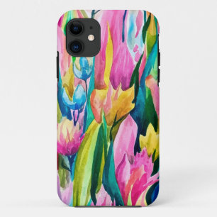 Pink Blue Green Yellow Orange Flower Art Pattern iPhone 11 Case