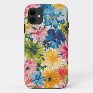 Pink Blue Green Yellow Orange Flower Art Pattern iPhone 11 Case