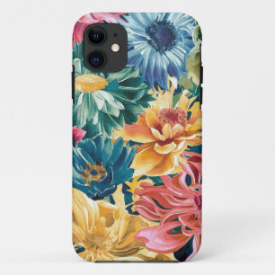 Pink Blue Green Yellow Orange Flower Art Pattern iPhone 11 Case