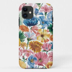 Pink Blue Green Yellow Orange Flower Art Pattern iPhone 11 Case