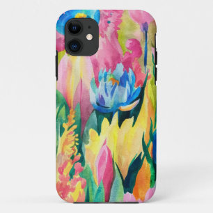 Pink Blue Green Yellow Orange Flower Art Pattern iPhone 11 Case