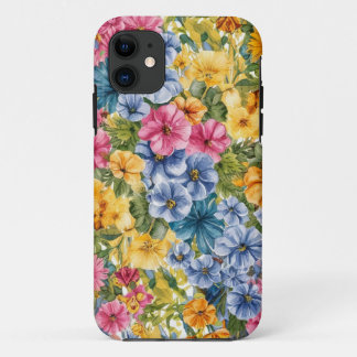 Pink Blue Green Yellow Orange Flower Art Pattern iPhone 11 Case