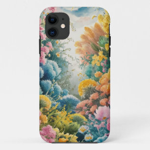 Pink Blue Green Yellow Orange Flower Art Pattern iPhone 11 Case