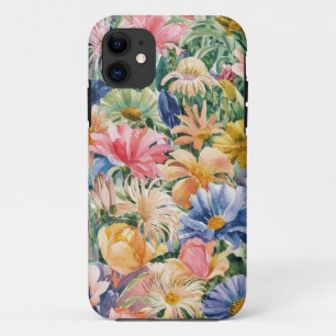 Pink Blue Green Yellow Orange Flower Art Pattern iPhone 11 Case