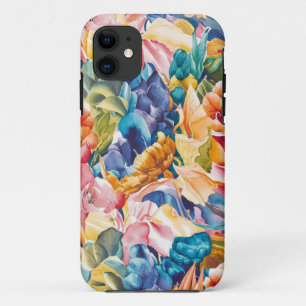 Pink Blue Green Yellow Orange Flower Art Pattern iPhone 11 Case
