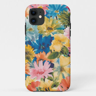 Pink Blue Green Yellow Orange Flower Art Pattern iPhone 11 Case