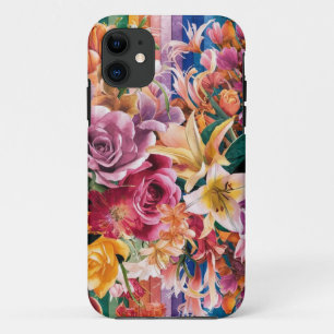 Pink Blue Green Yellow Orange Flower Art Pattern iPhone 11 Case