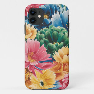 Pink Blue Green Yellow Orange Flower Art Pattern iPhone 11 Case