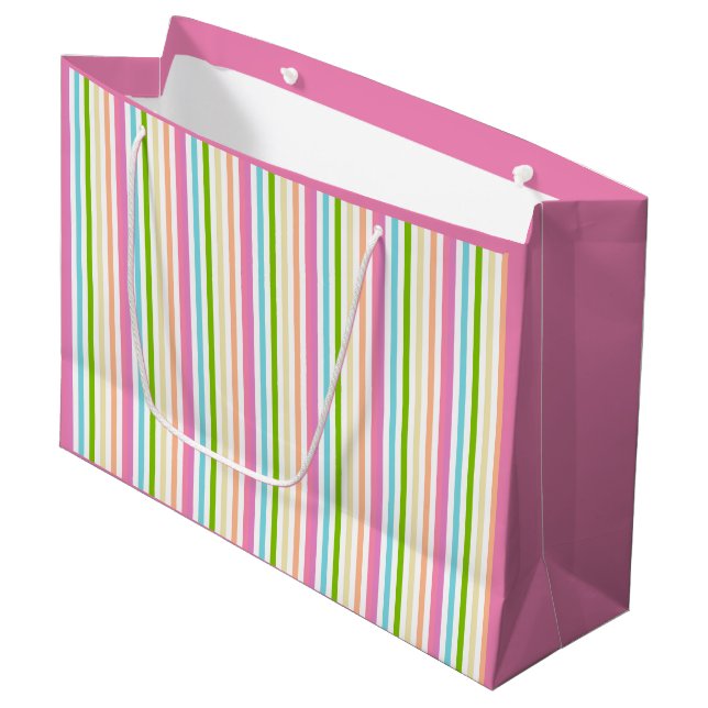 Pink Blue Green Yellow Purple Elegant Trendy Large Gift Bag (Front Angled)