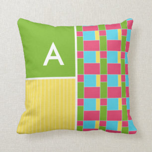Pink, Blue, Green, & Yellow Rectangles Throw Pillow