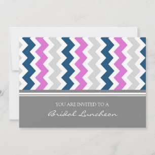 Pink Blue Grey Chevron Bridal Lunch Invitation