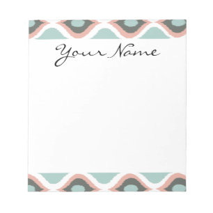 Pink Blue Grey Geometric Ikat Tribal Print Pattern Notepad