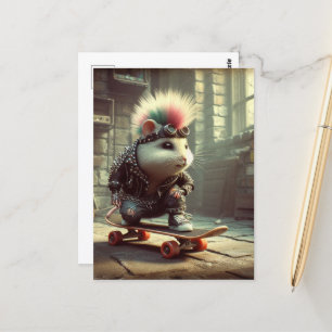 Pink Blue Hair Punk Rock Skateboarding Hamster Postcard
