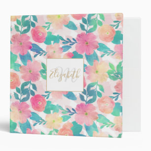 Pink Blue Hand Paint Floral Girly Design Binder