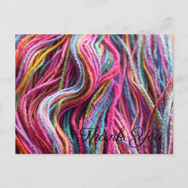 Pink Blue Handspun Wool Yarn Knitting Thank You Postcard (Front)