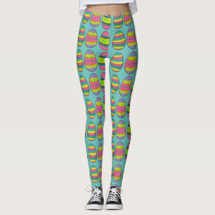 Pink Blue Happy Easter Basket Painted Egg Hunt Leggings